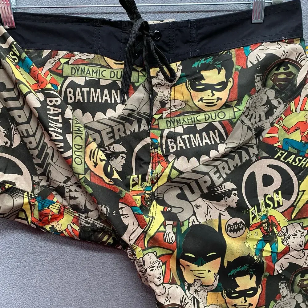 Batman DC Comics Retro Swim Trunks Mens 2XL Superman Flash Lined Pocket‎ Beach